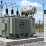 Oil-immersed power transformer installed on a concrete pad in an outdoor substation