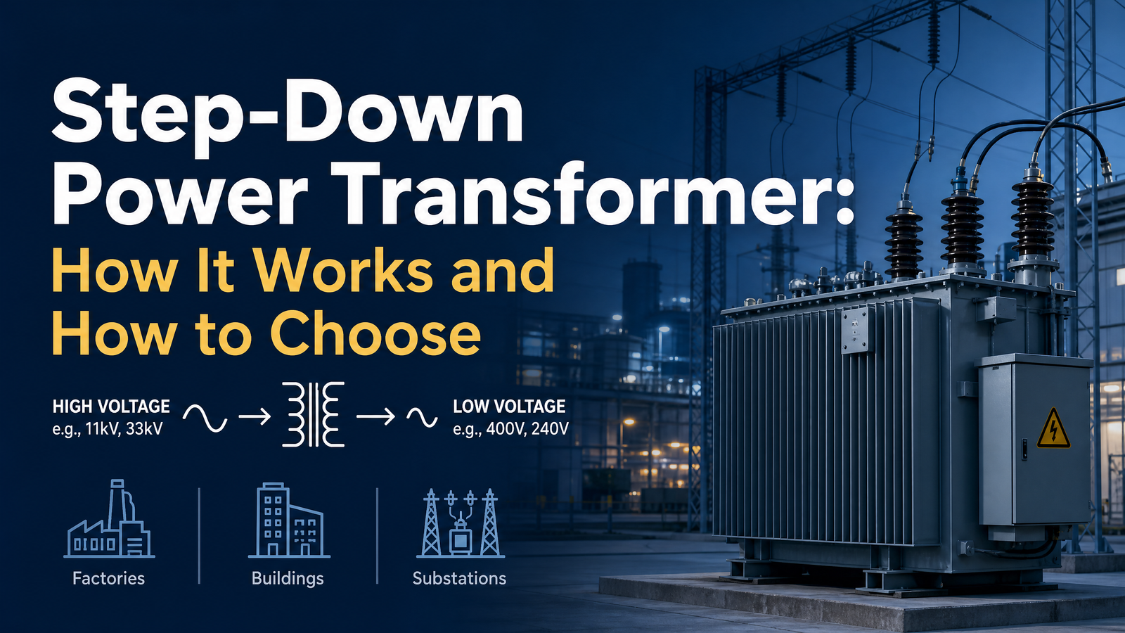 Step-down power transformer for industrial power distribution