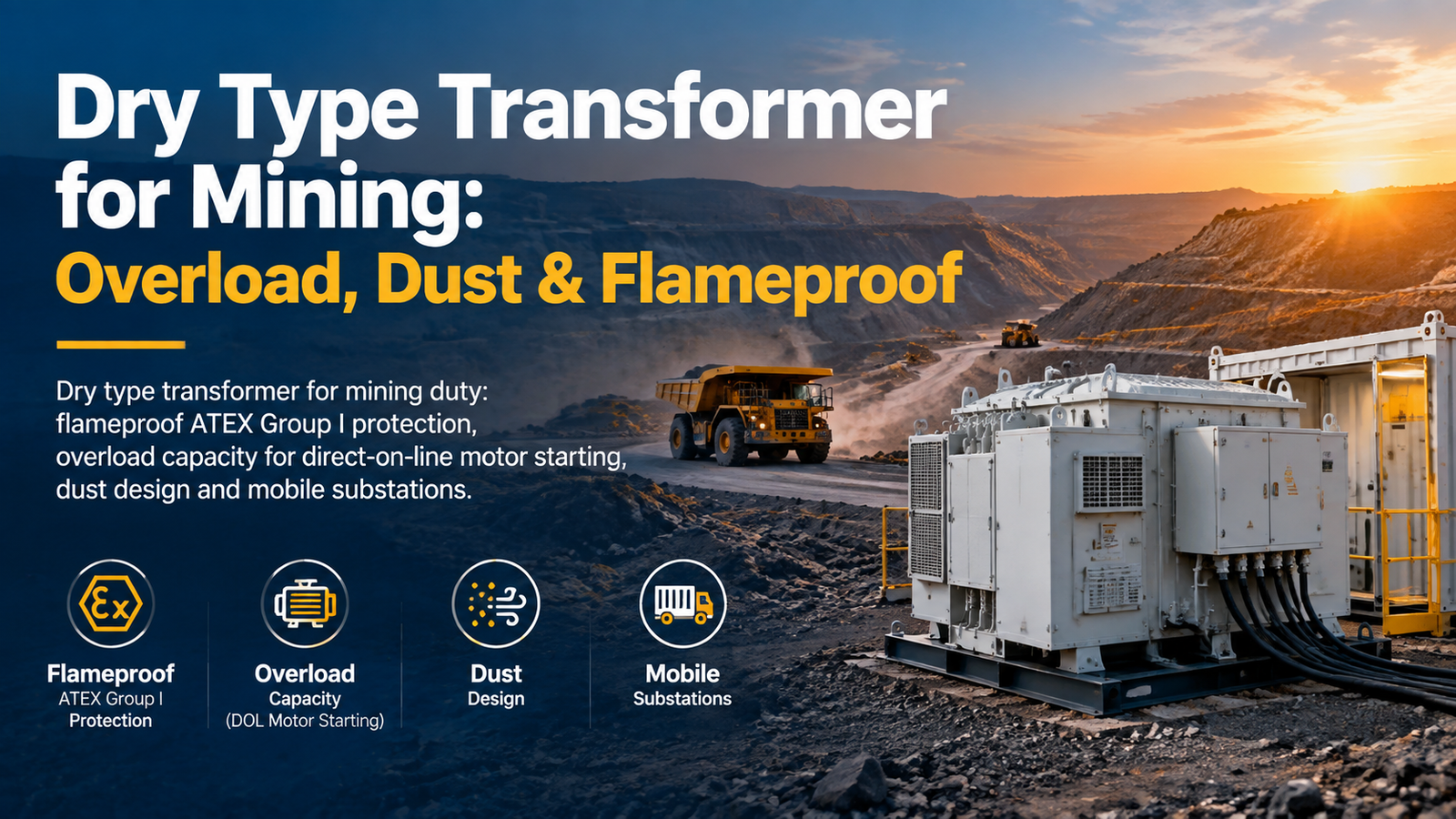 Flameproof dry type mining transformer assembly built for underground coal mine power distribution