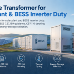 Solar PV inverter stations and medium voltage step-up transformers at a utility scale renewable plant