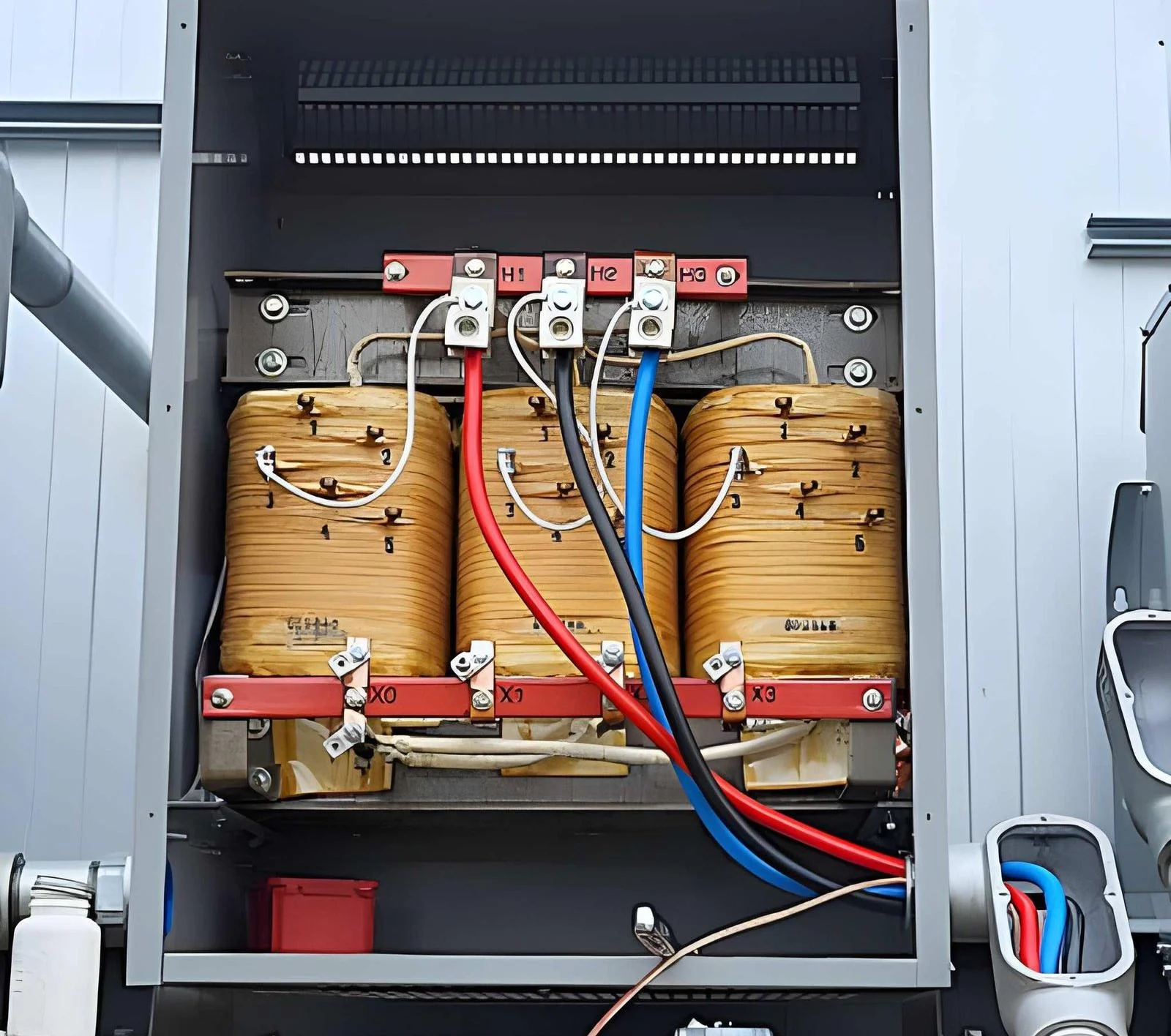 Dry type distribution transformers in an industrial switchgear room