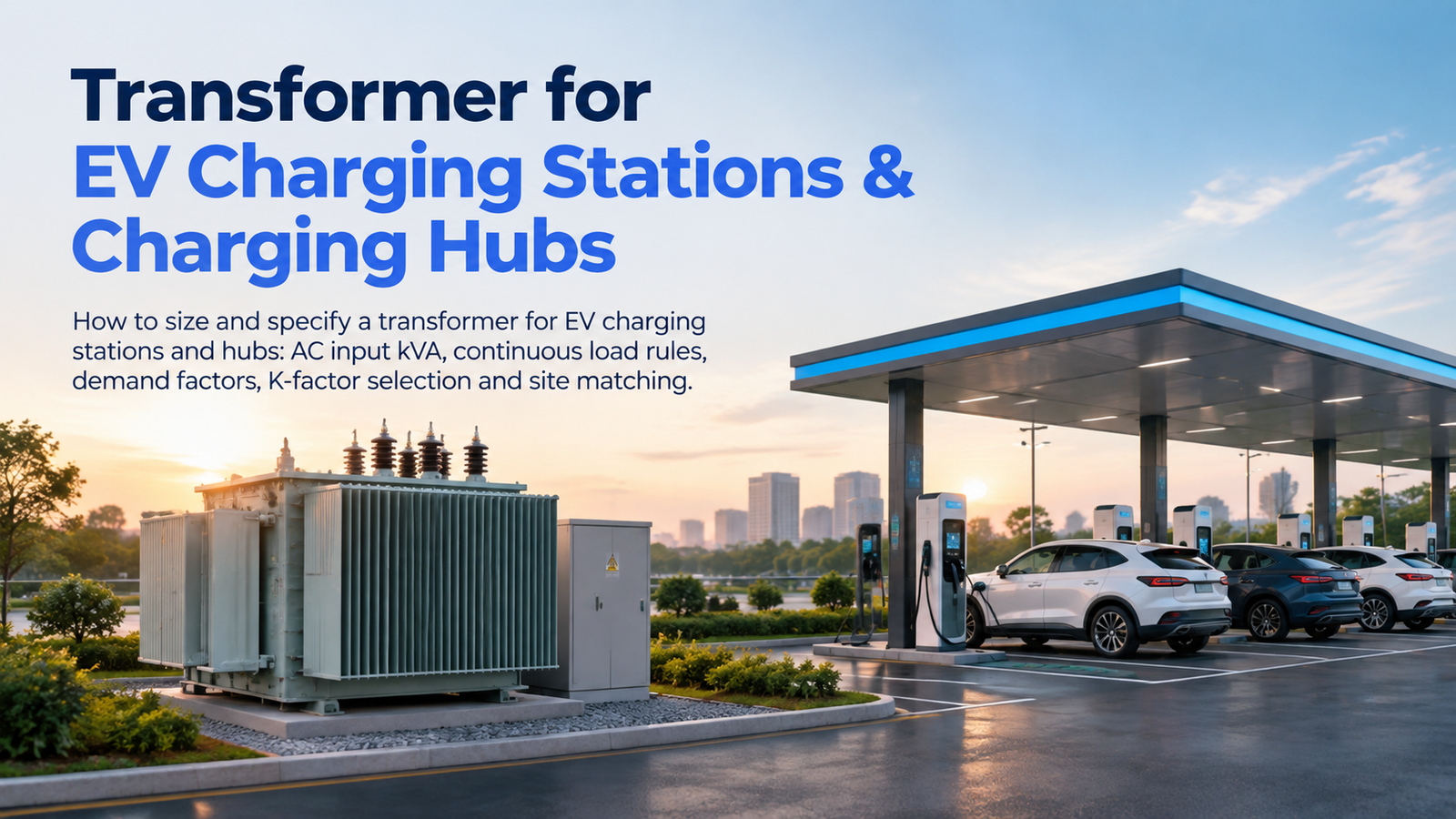 Medium voltage transformer and switchgear serving an EV charging hub with multiple DC fast chargers