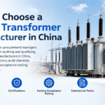 Industrial power transformers on a production line at a power transformer factory in China