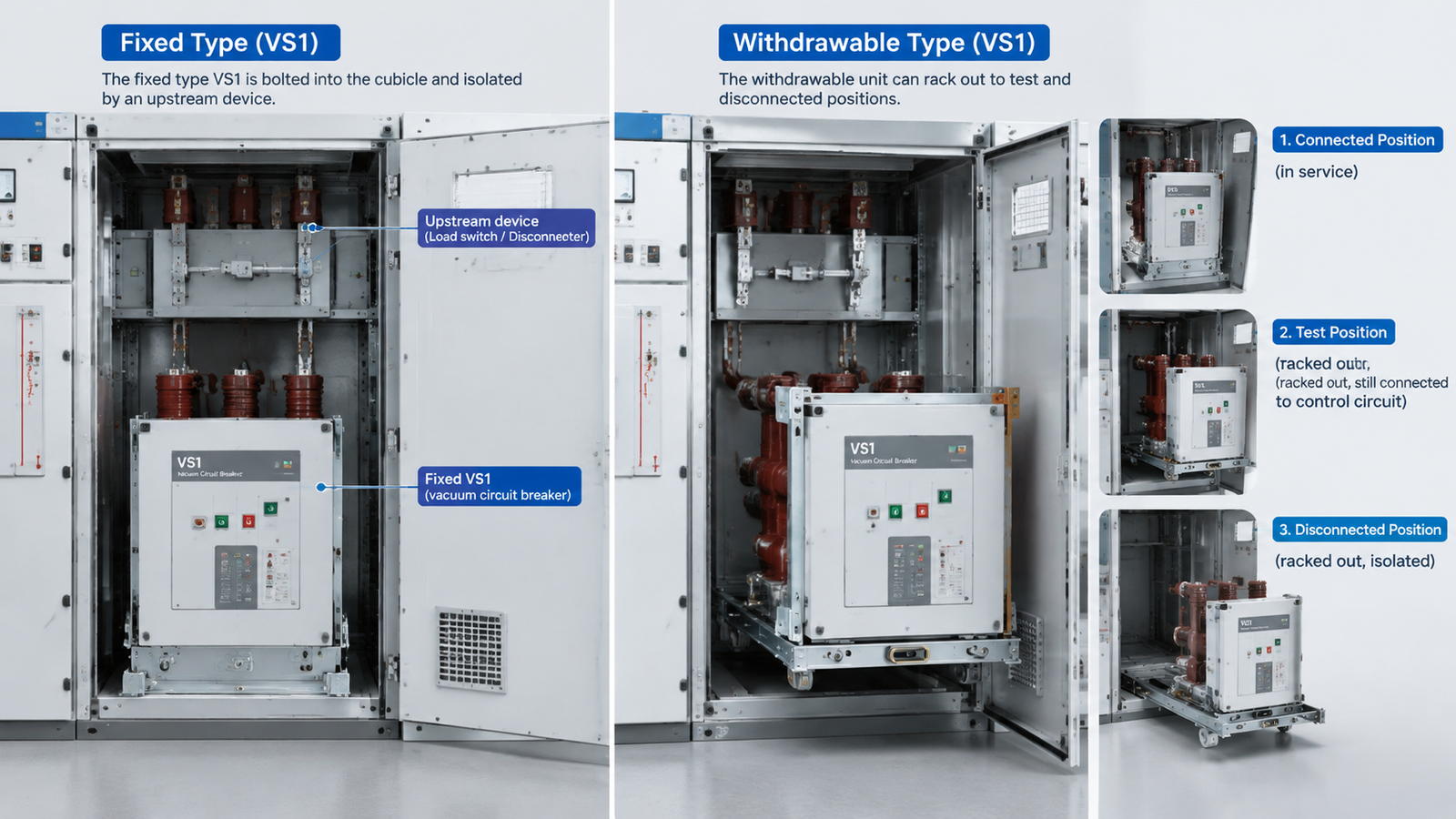 Fixed type and withdrawable vacuum circuit breaker inside metal-clad switchgear