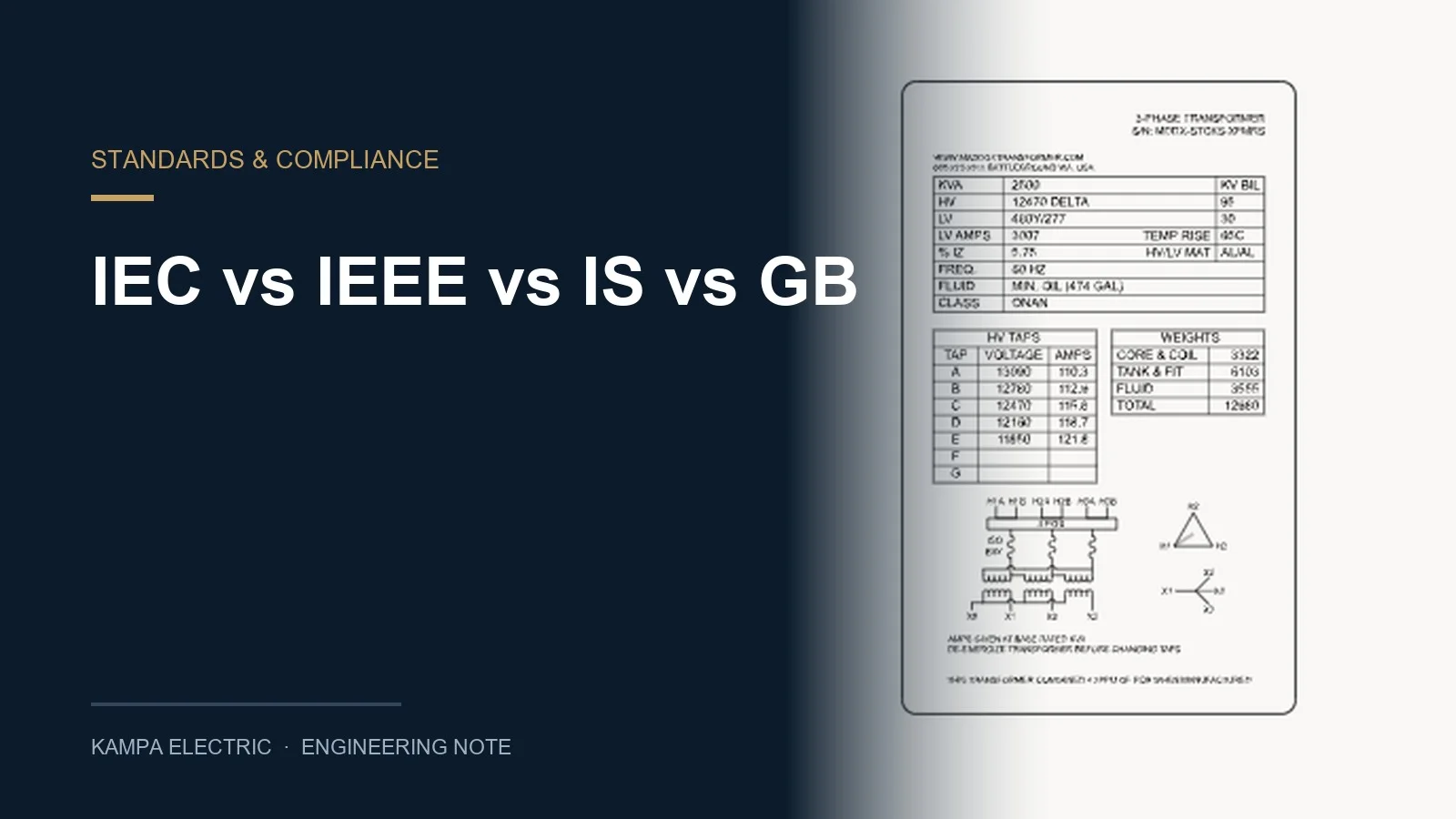 Cover: IEC versus IEEE versus IS versus GB transformer standards
