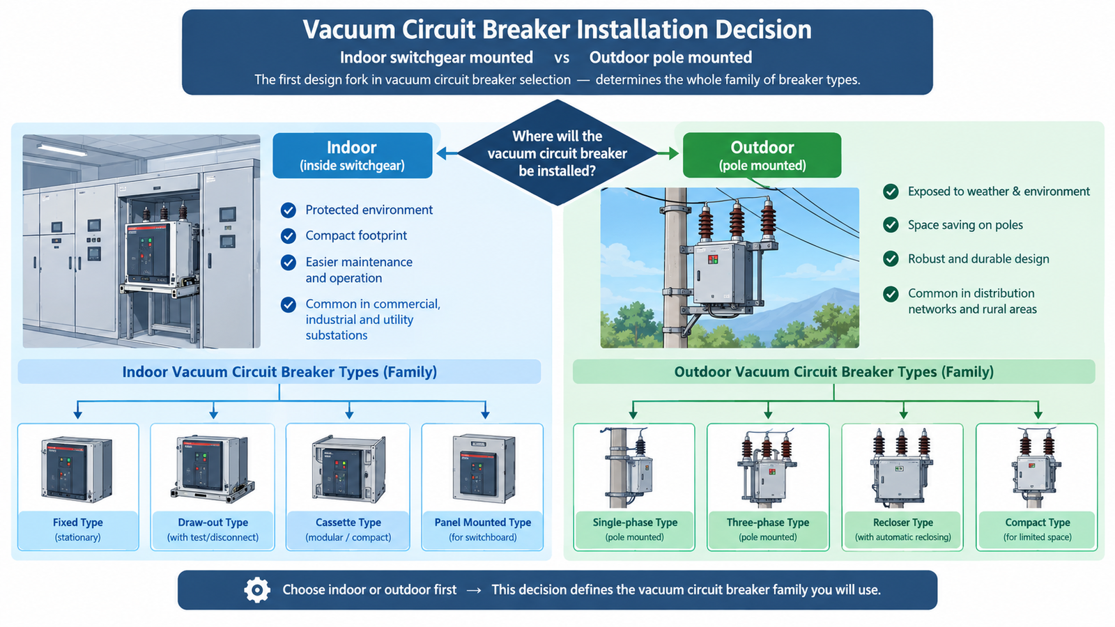 Indoor versus outdoor vacuum circuit breaker installation decision diagram
