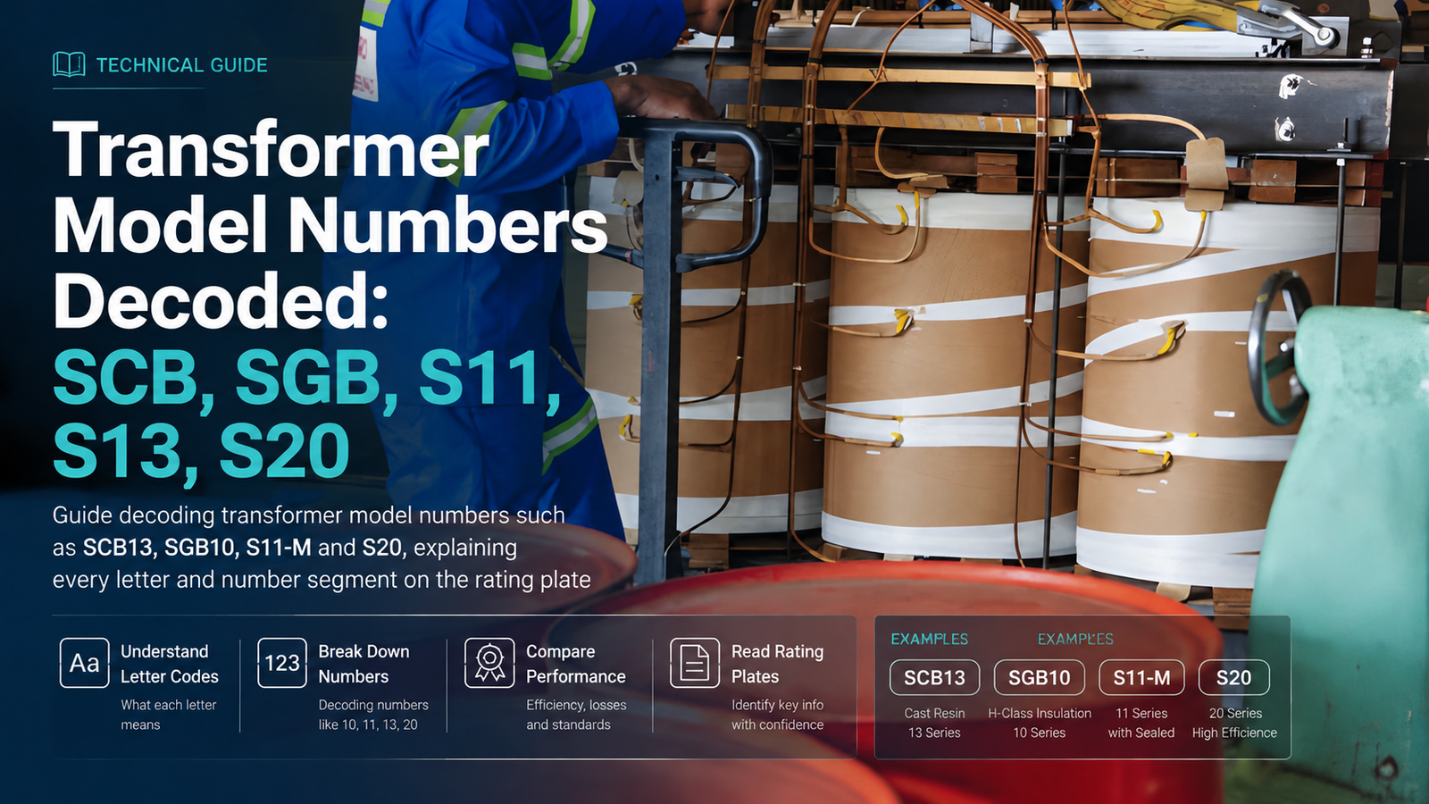 Transformer model number decoding SCB SGB S11 S13 S20 rating plate