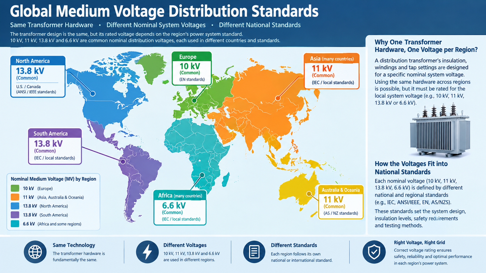 Regional medium voltage distribution standards 10 kV 11 kV 13.8 kV and 6.6 kV
