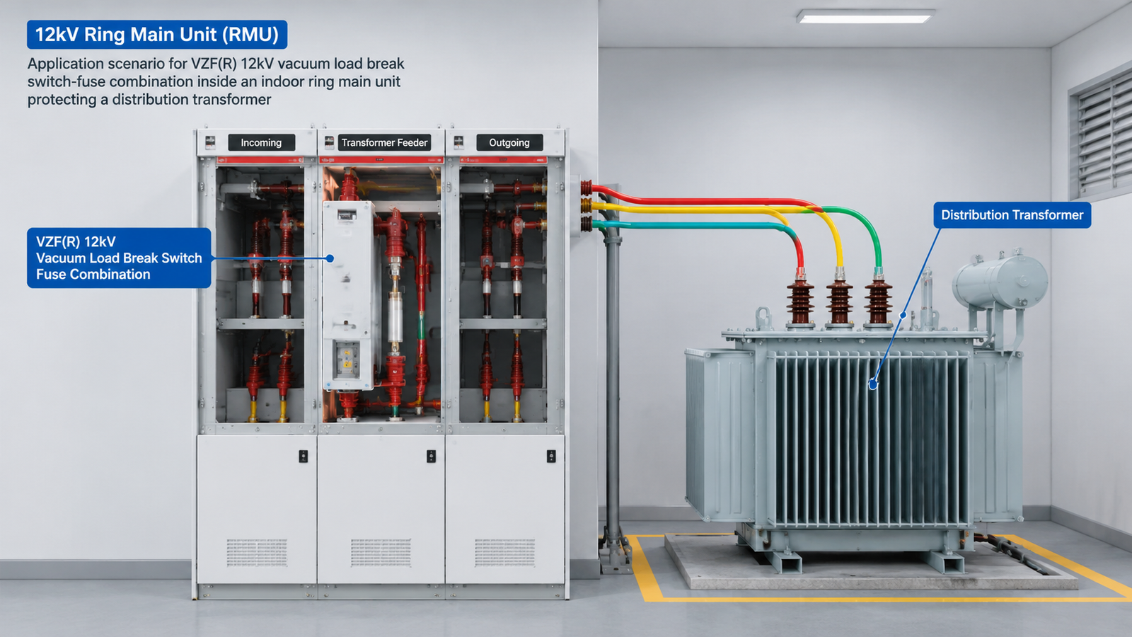 VZF(R) 12kV switch-fuse combination installed in a ring main unit feeding a distribution transformer